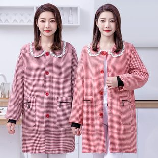 圍裙加肥正穿大褂防污帶袖 工作服 女棉布罩衣家用廚房做飯長袖 時(shí)尚