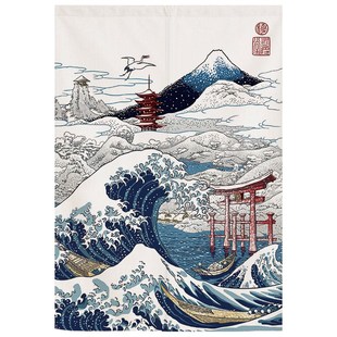 和风门帘浮世绘布艺挂帘厨房卫生间隔断家用卧室遮挡装 日式 饰短帘