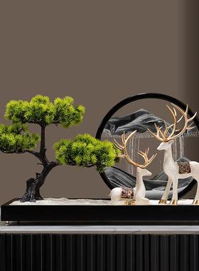 迎客松流沙画摆件办公室装饰品中式客厅玄关电视柜茶室桌面工艺品