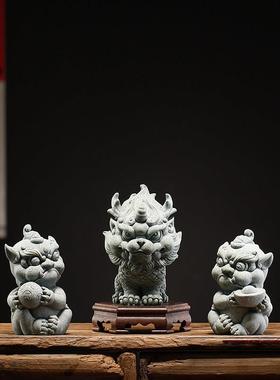 创意石狮子摆件一对国潮喜庆招财鱼缸造景新中式家居客厅桌面装饰