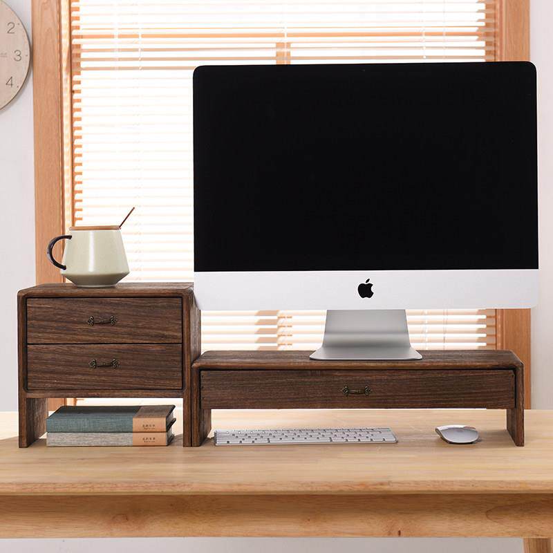 办公桌面收纳盒显示器增高架实木置物架子护颈电脑底座支架整理盒