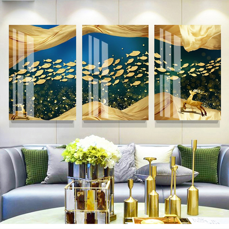 后现代轻奢装饰画欧式别墅客厅挂画创意艺术三联壁画沙发背景墙画图片
