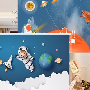 定制卡通星空宇航员免打孔遮光卷帘窗帘儿童房卧室浴室手拉升降式