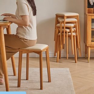 实木凳子家用板凳餐桌凳可叠放木凳椅现代简约软包方凳圆凳沙发凳