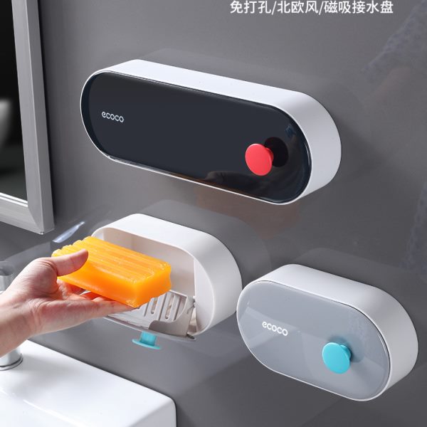 水积香皂双沥水吸盘置物架肥皂盒免打孔格壁挂式带盖卫生间不家用