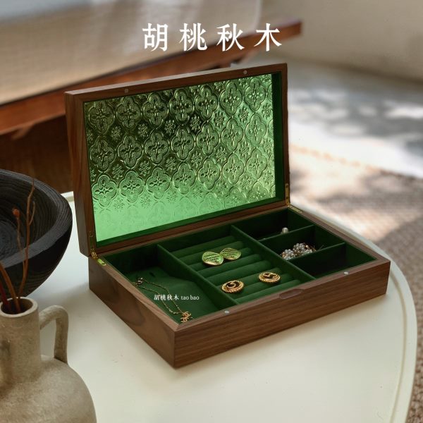 木质实木海棠玻璃首饰盒耳钉项链戒指珠宝饰品质木收纳手链木盒