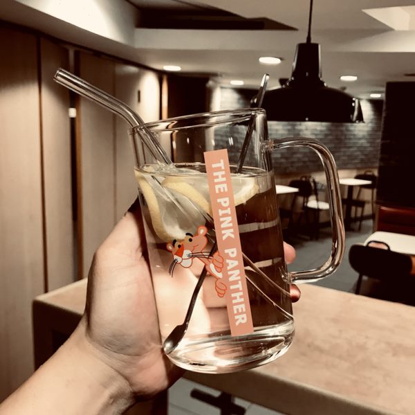耐高温加厚杯子创意个性潮流家用大容量玻璃水杯带把吸管可爱少女