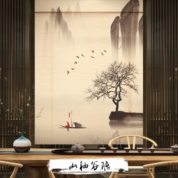 竹帘卷帘窗帘升降卷拉式中式禅意茶室书房遮挡遮阳挡风门帘隔断帘