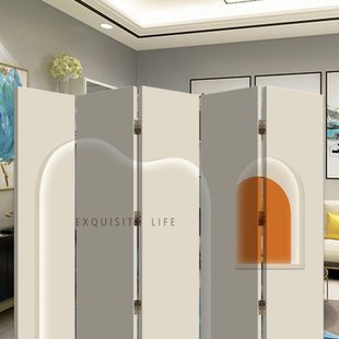 米白色简约屏风公司办公室客厅隔断画室可移动展板拍照纯色背景墙