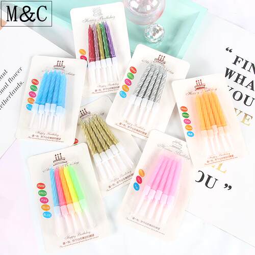 包邮高档生日蜡烛儿童蛋糕蜡烛高品质创意彩色螺纹蜡烛50/100盒