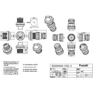 Fuzuki Msdd90600-Usb2.0母头前插式面板适配器防水连接器插入式