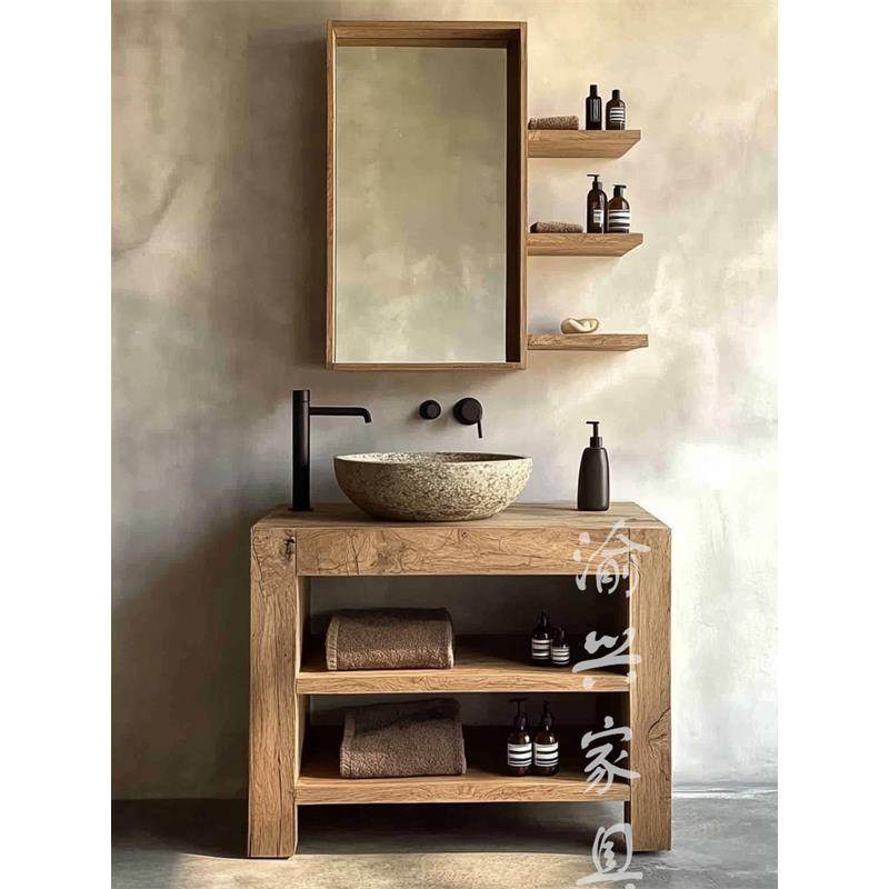 侘寂风浴室柜组合洗手盆小户型卫生间洗漱台洗手池洗脸盆柜原木风,家装主材,浴室柜组合,淘宝优惠券,粉丝福利购,淘宝优惠卷