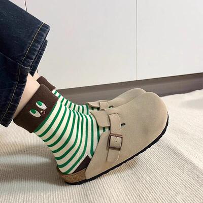 LookSocks条纹翻边可爱女款设计感中筒袜手缝创意秋冬日系小众袜