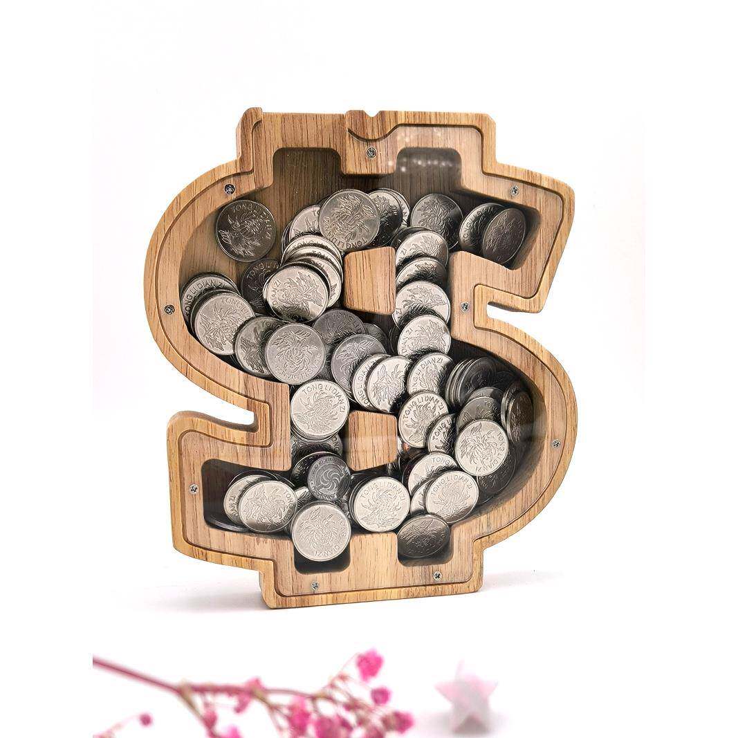 木质存钱罐钱箱存钱罐储钱罐摆件卡通透明礼品圣诞节圣诞树压岁钱