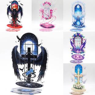 谷美彩窗亚克力立牌二次元拍摄道具场景背景板吧唧谷子展示架翅膀