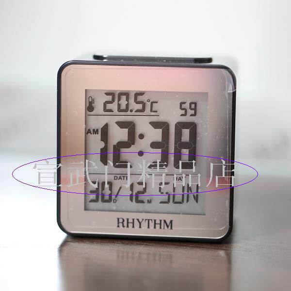 丽声RHYTHM日本LCT076液晶闹钟日历温度贪睡静音蓝色夜灯学生包邮