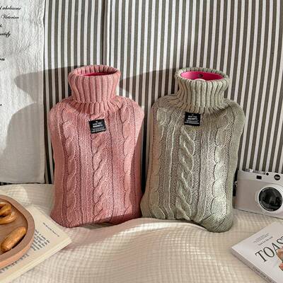 简约纯色针织大容量2000ml热水袋注水加厚防爆暖手袋灌水式暖水袋