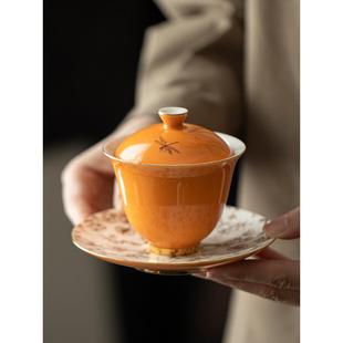 翔宇三彩盖碗茶杯单件高端三件套功夫茶碗，馈赠亲朋好友、师长