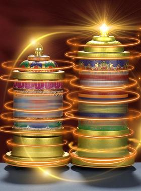 圣大藏式彩绘转轮电机转金桶居家工艺品摆件转轮桌面底座创意礼品