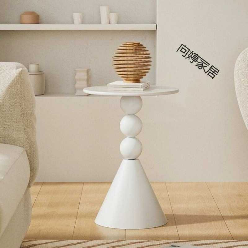 北欧铁艺边几小户型奶油风客厅圆形创意茶几沙发白色边桌简约现代