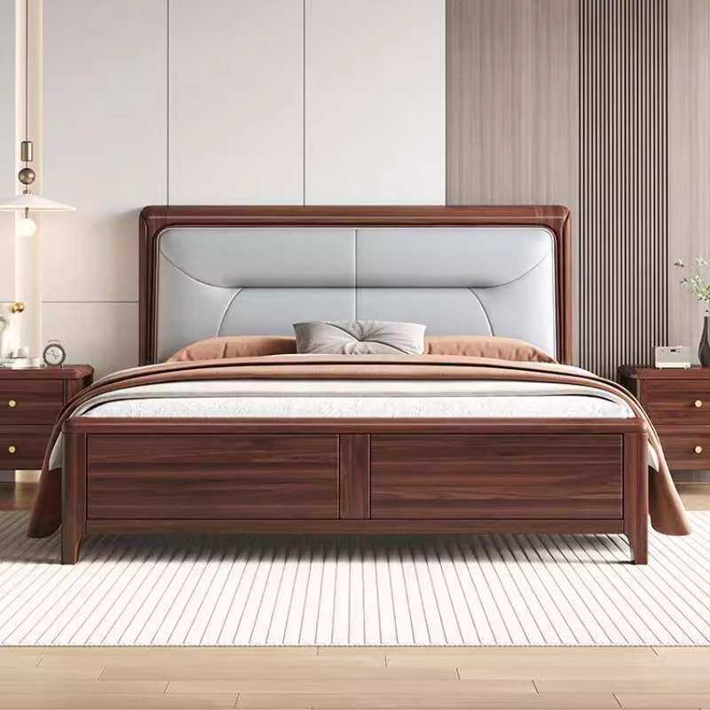 北美黑胡桃木实木软靠现代简约轻奢1.8米1.5新中式卧室双人床婚床