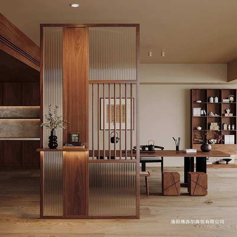 新中式实木浴室办公室玻璃隔断客厅玄关入户门屏风隔断客厅遮挡