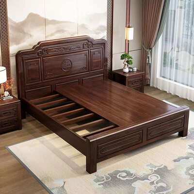 金花梨木实木床明清古典新中式床主卧双人加厚婚床榫卯雕花虎脚床