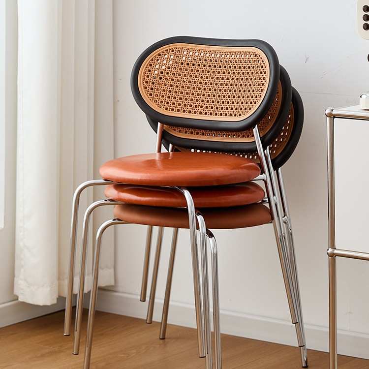 J^塑料编藤餐椅家用可叠摞靠背椅铁艺藤编椅咖啡厅商用休闲椅