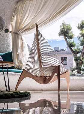 凯撒布兰卡北欧实木竖琴椅设计师款艺术创意民宿玄关躺椅帆船椅子