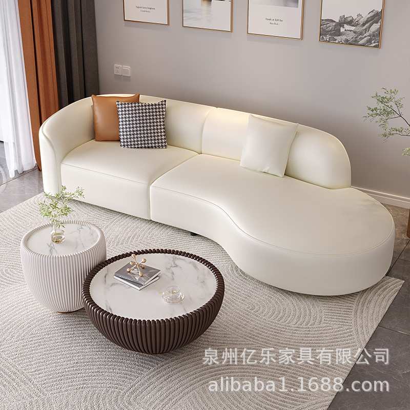 科技布沙发客厅简约现代轻奢小户型茶几组合套装弧形贵妃奶油风