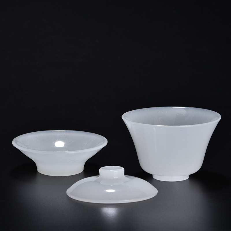 满玉纯白玉瓷功夫盖碗茶具高档中式家用陶瓷泡茶喝茶三才盖碗