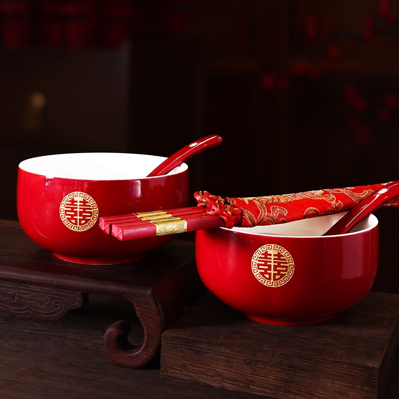 敬茶杯结婚套装一对喜碗筷杯子婚礼红色改口茶具敬酒陪嫁用品大全