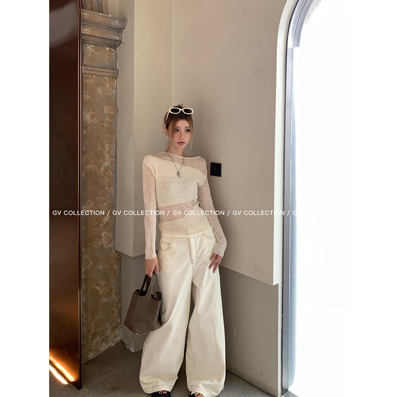 GV大白哥 清透初秋 简约镂空立体拼接针织上衣气质风轻薄小衫女秋