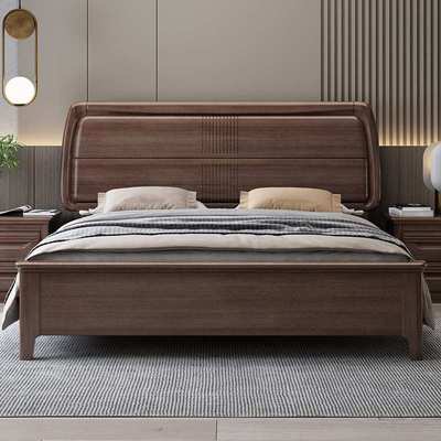 江西赣州南康实木床箱框结构1米5加床垫1900mm总长的胡桃木双人床