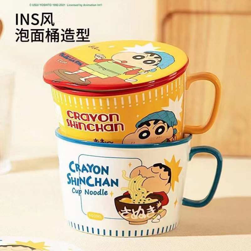 蜡笔小新泡面日式泡面碗饭碗杯陶瓷学生可爱大号带盖宿舍用