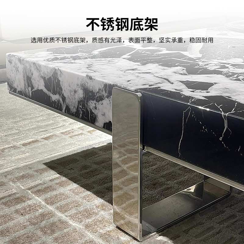 意式极简大理石客厅家用现代简约大小户型黑色方形设计师组合茶几