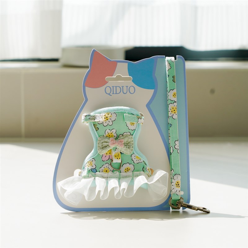 小清新田园风猫咪胸背式网眼牵引绳防挣脱不勒脖外出可爱小猫绳子