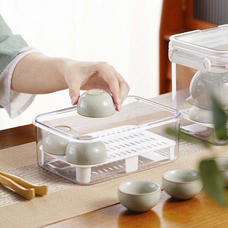 手提便携茶具收纳盒可沥水茶杯酒杯置物架家用多功能带盖储物盒子,收纳整理,茶具收纳盒,淘宝优惠券,粉丝福利购,淘宝优惠卷