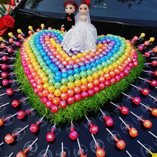 主婚车装 抖音结婚用品 饰棒棒糖全套吸盘式 创意车头花车队布置套装