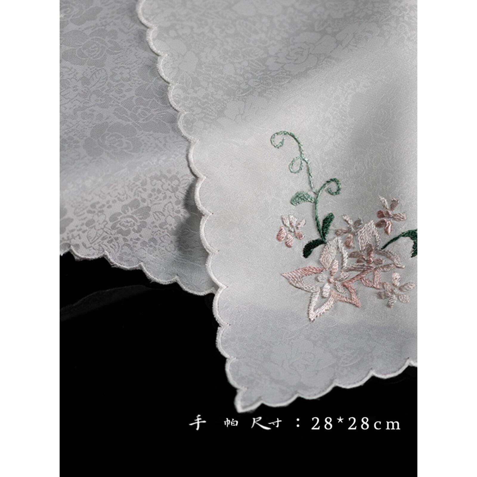 香川李香绣双面绣丝绸波浪边手绣花手帕丝绸中式毕业典礼铜苏绣