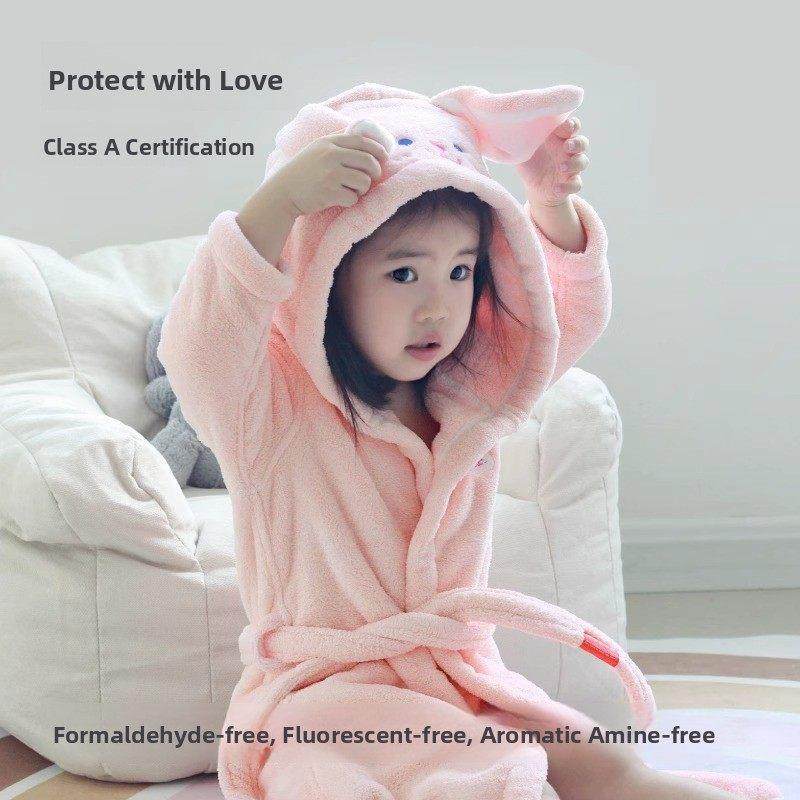三利儿童浴袍女童吸水连帽男童连帽睡衣冬季加厚可穿戴披风浴巾