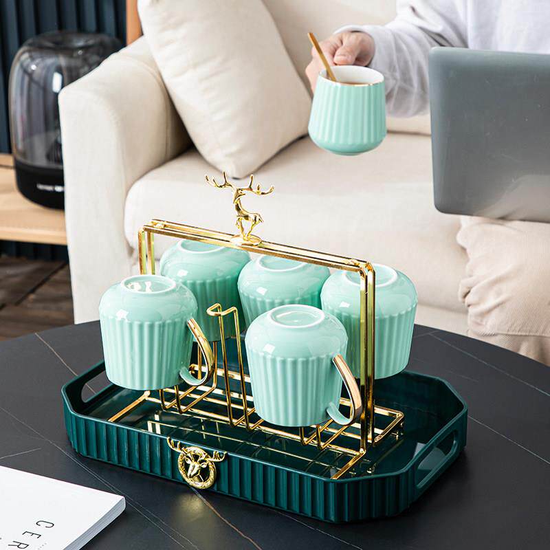 轻奢杯子高颜值水杯家用陶瓷杯家庭套装茶杯客厅桌面质感杯子ins