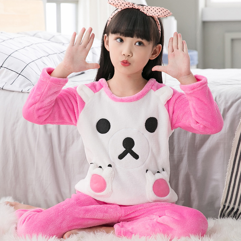 儿童睡衣女冬珊瑚绒男孩加厚款法兰绒公主风中大童亲子家居服套装