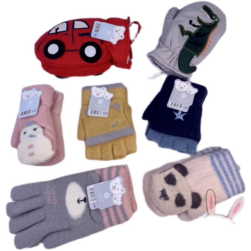 包邮雪花秀冬季新款男女宝宝婴儿童挎脖保暖加绒分指连指多色手套