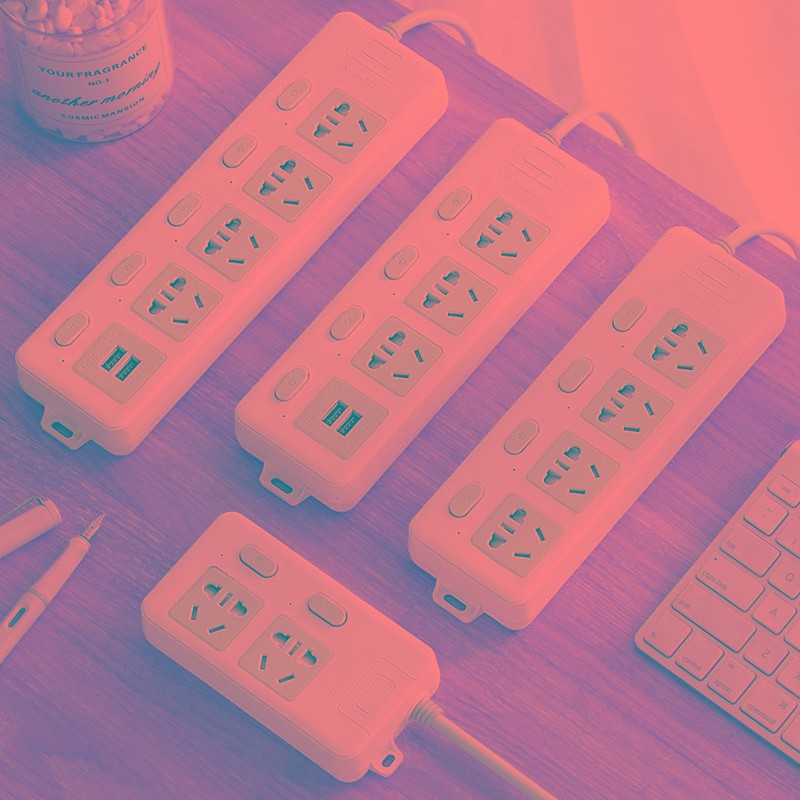 小型迷你可爱插板长线插座带开关5米8m拖线短可2脚插排插二项两孔