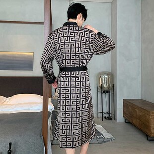新款 中式 晨袍家居服显瘦性感长款 浴袍 睡袍男女春夏高级感睡衣长袖