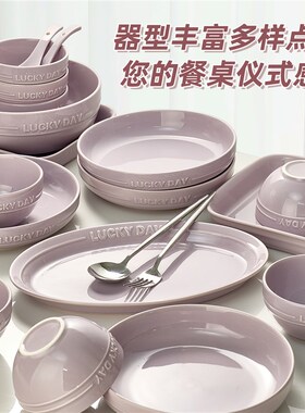 高级感紫色餐具碗家用2024新款高颜值碗碟套装家用碗盘碗筷盘组合