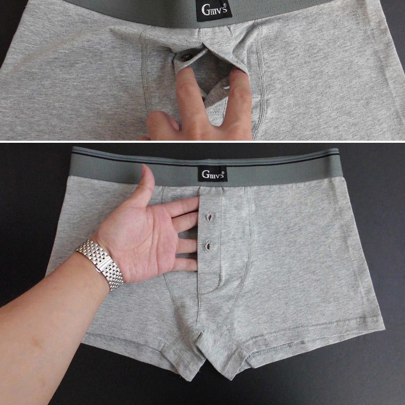 北方前开口纽扣款男士内裤透气男平角裤前开洞式内裤男开裆中老年