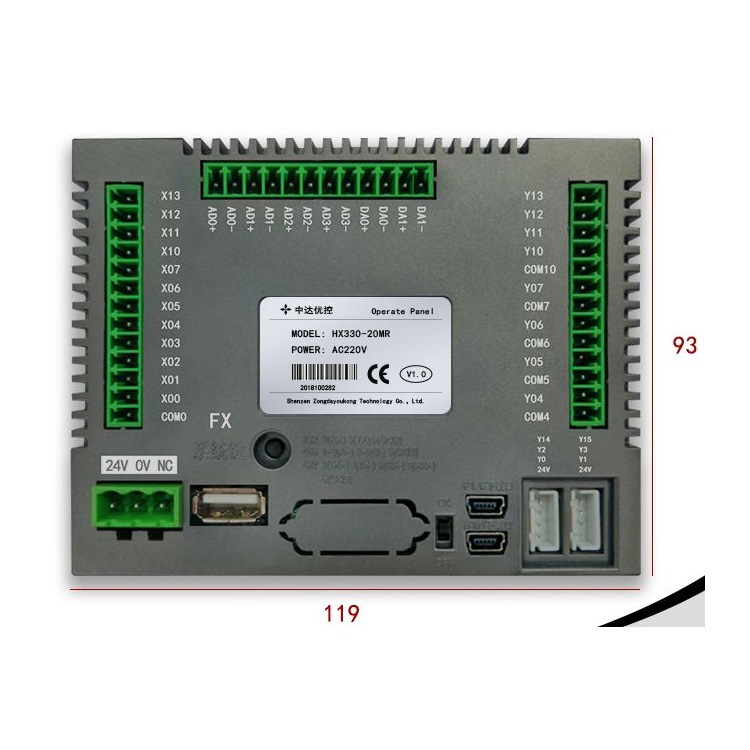 中达优控彩色文本PLC一体机HX-330-20MR-A/B带模拟量功能FX1S指令