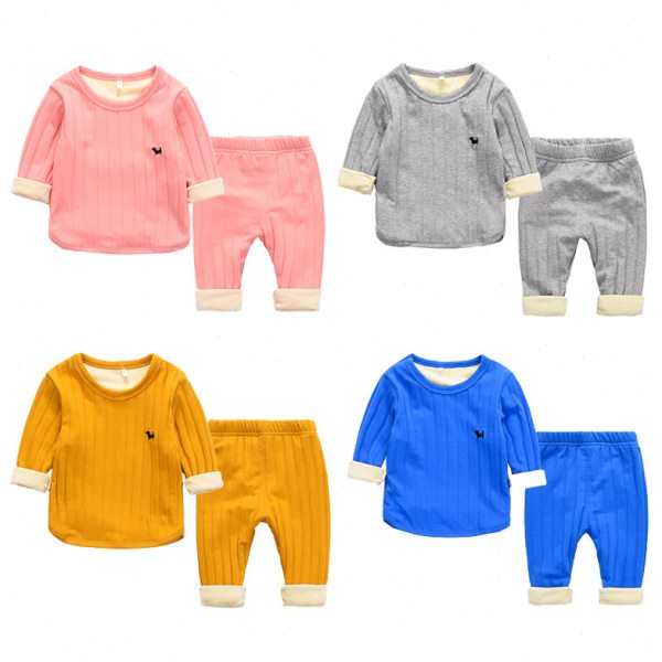 儿童保暖内衣套装加绒秋冬款新款男童小孩女童宝宝加厚家居服睡衣